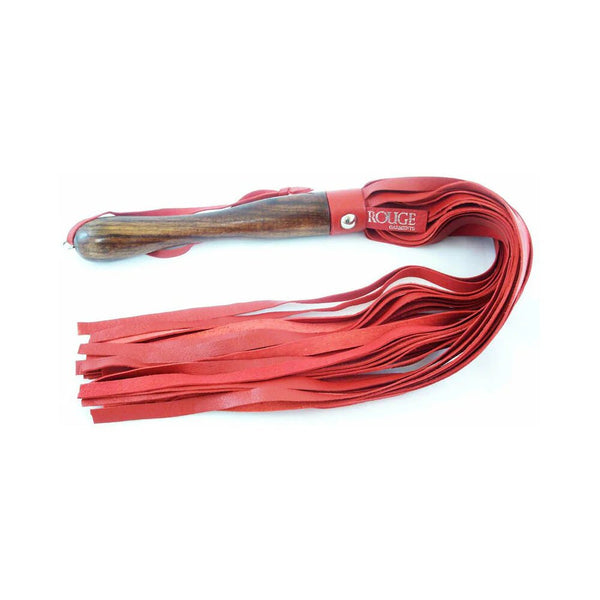 Rouge Wooden Handle Leather Flogger Red - TruLuv Novelties