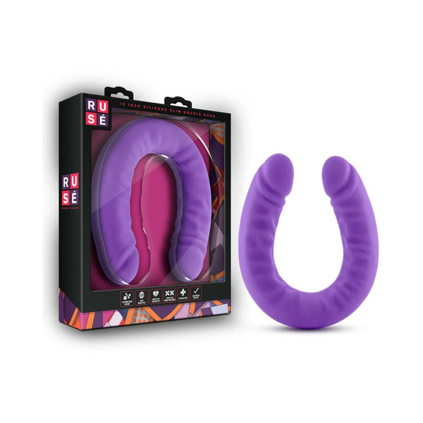 Ruse Realistic 18 in. Silicone Slim Double Dong Dual Ended Dildo Purple - TruLuv Novelties