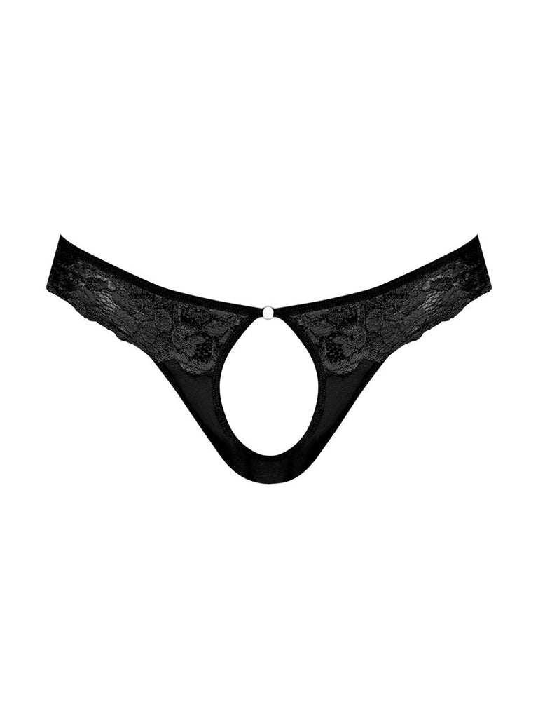 Sassy Lace - Open Ring Thong - Small/medium - Black - TruLuv Novelties