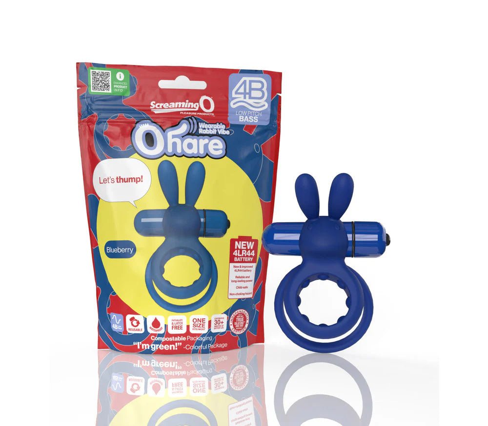 Screaming O 4B Ohare Vibrating Rabbit Double Cockring Blueberry - TruLuv Novelties