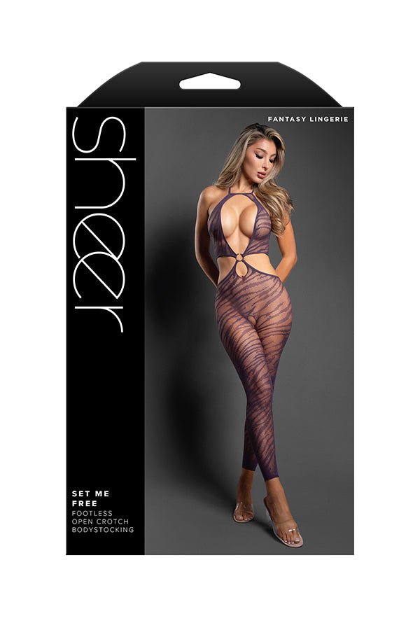 Set Me Free Footless Open Crotch Bodystocking - Os - Dark Purple - TruLuv Novelties