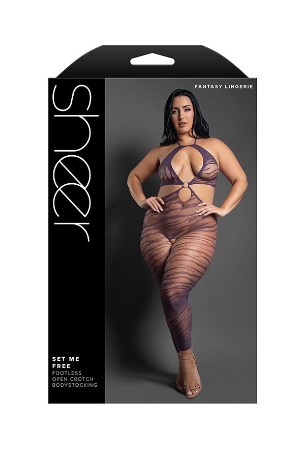 Set Me Free Footless Open Crotch Bodystocking - Queen - Dark Purple - TruLuv Novelties