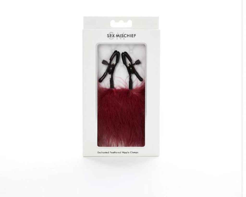 Sex and Mischief Enchanted Feather Nipple Clamps - Burgundy - TruLuv Novelties