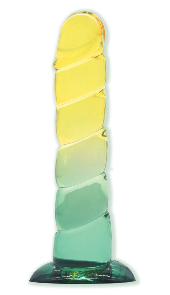 Shades, 7.5" Swirl Jelly Tpr Gradient Dong - Yellow and Mint - TruLuv Novelties
