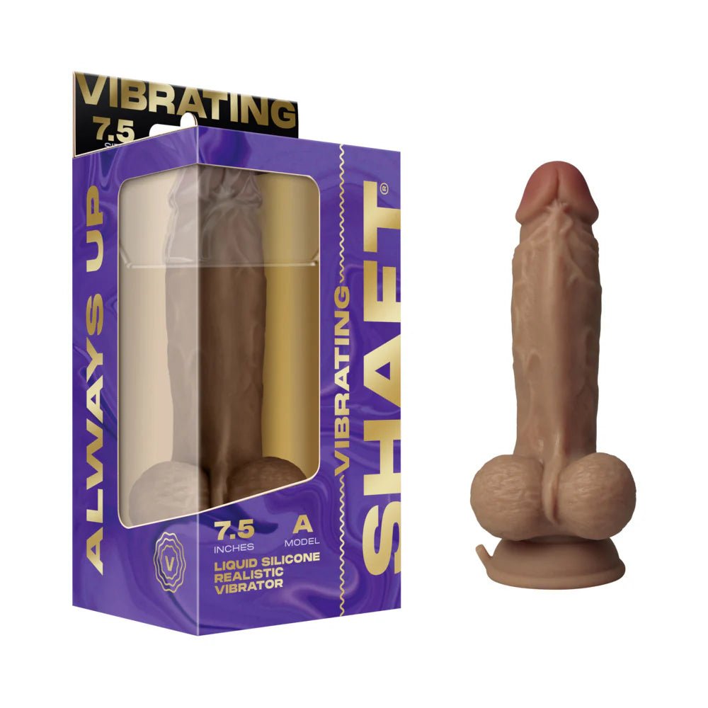 Shaft Vibrating Model A: 7.5 in. Dual Density Silicone Dildo Oak - TruLuv Novelties