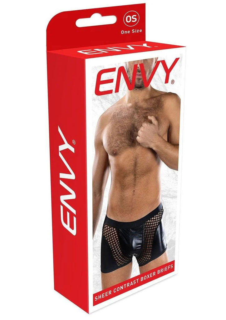 Sheer Contrast Boxer Briefs - Os - Black - TruLuv Novelties