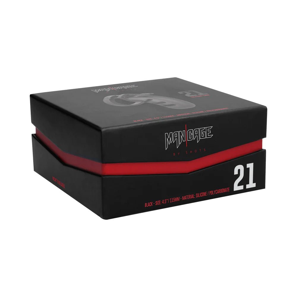Shots ManCage Model 21 Adjustable 4.5 in. Silicone Chastity Cock Cage Black - TruLuv Novelties
