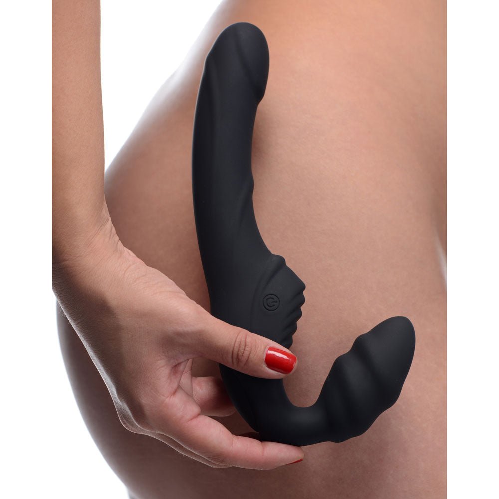 Slim Rider Ribbed Vibrating Silicone Strapless Strap-On - TruLuv Novelties