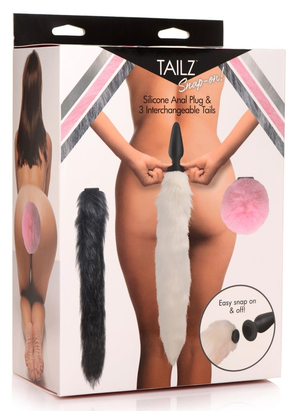 Snap - on Silicone Anal Plug and 3 Interchangeable Tails - TruLuv Novelties