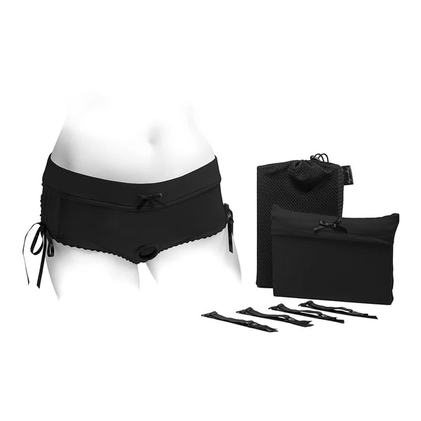 SpareParts Sasha Cinch Booty Short Harness Black Size S - TruLuv Novelties