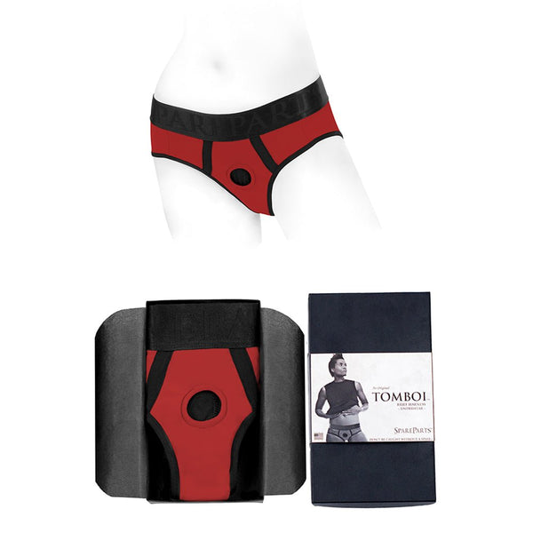 SpareParts Tomboi Nylon Briefs Harness Red/Black Size S - TruLuv Novelties