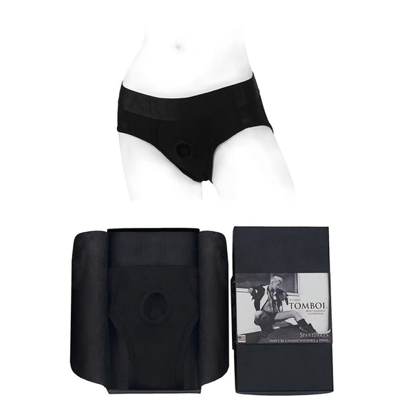 SpareParts Tomboi Rayon Briefs Harness Black Size L - TruLuv Novelties