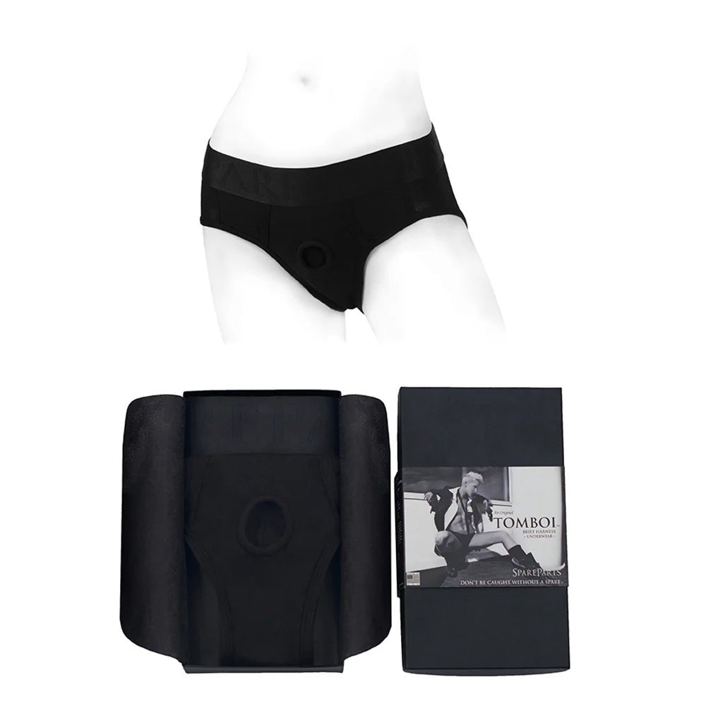 SpareParts Tomboi Rayon Briefs Harness Black Size L - TruLuv Novelties