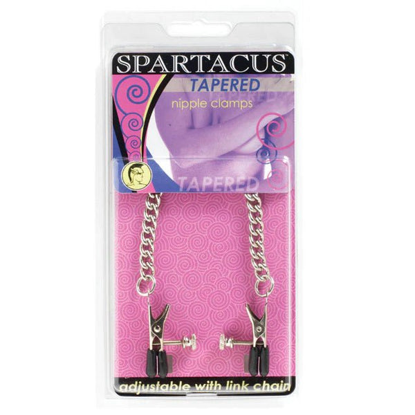 Spartacus Adjustable Tapered Nipple Clamps with Curbed Chain - TruLuv Novelties