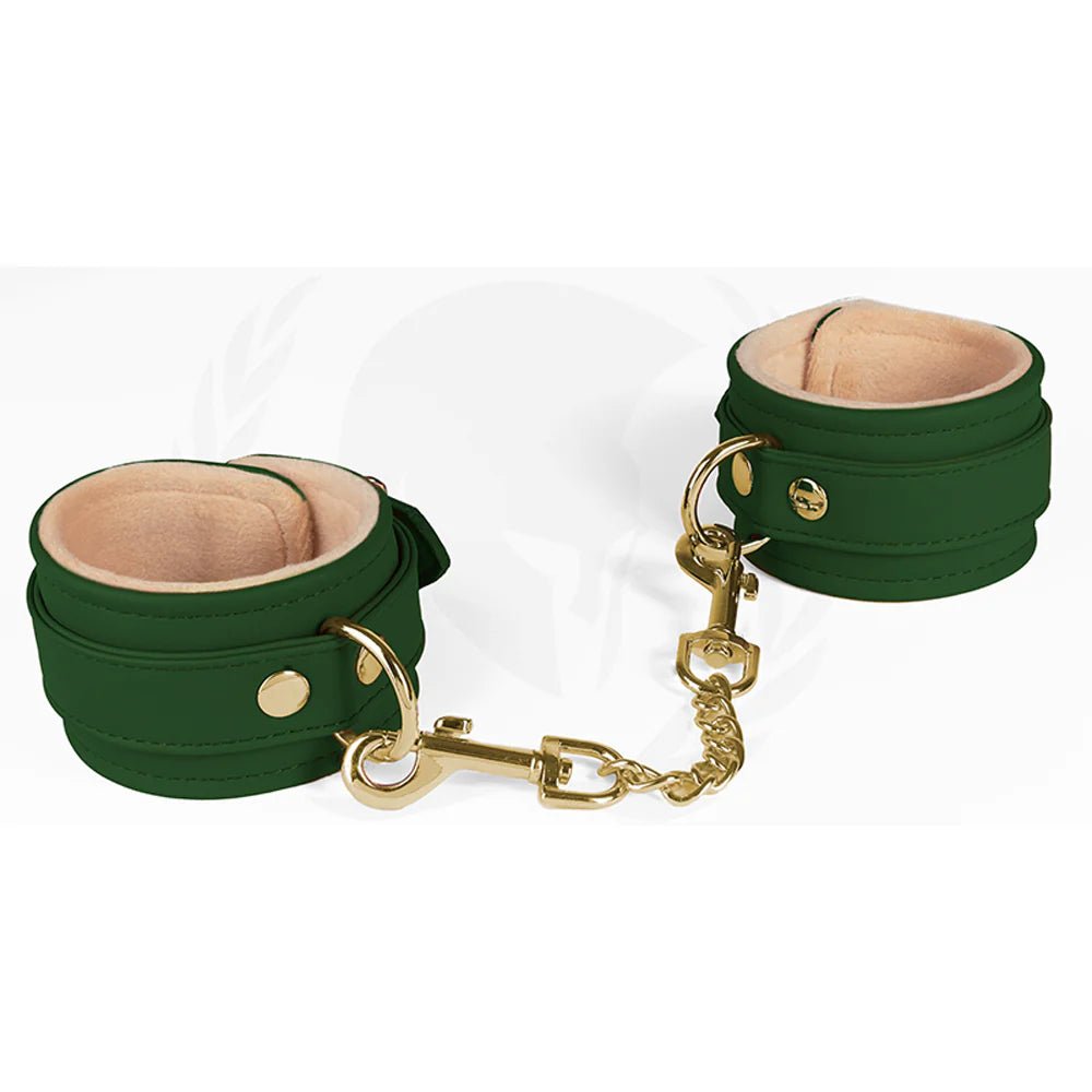 Spartacus Green PU Wrist Cuffs With Plush Lining - TruLuv Novelties