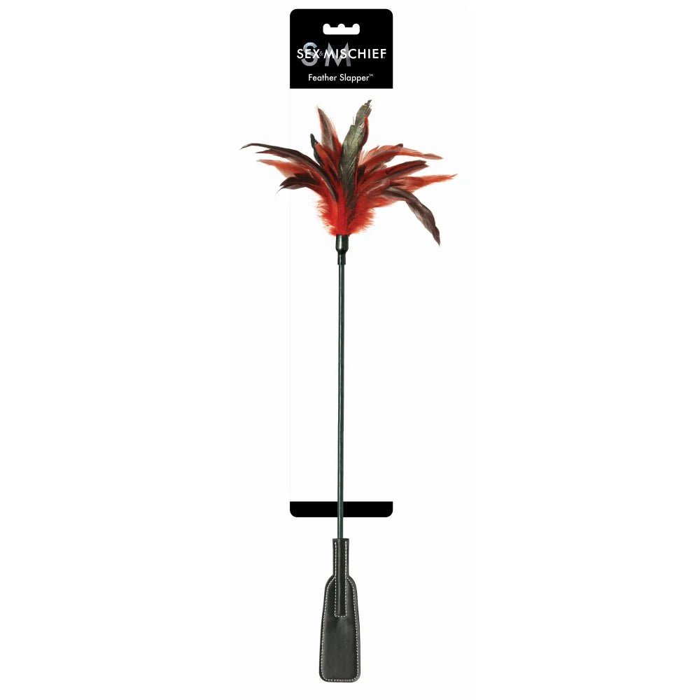 Sportsheets Sex & Mischief Feather Slapper Dual - Ended Tickler Crop Red/Black - TruLuv Novelties