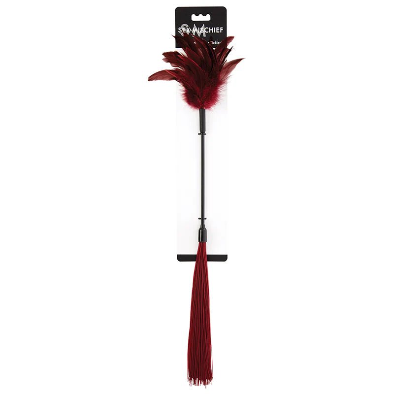 Sportsheets Sex & Mischief Shadow Feather Tickler Dual - Ended Flogger Burgundy - TruLuv Novelties