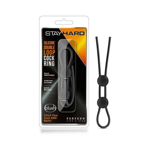 Stay Hard Silicone Double Loop Lasso/Bolo Cockring Black - TruLuv Novelties