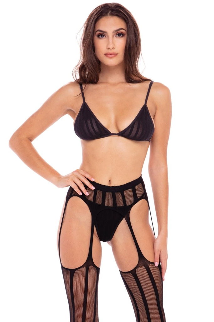 Straight Up 3pc Garter Set - Black - TruLuv Novelties