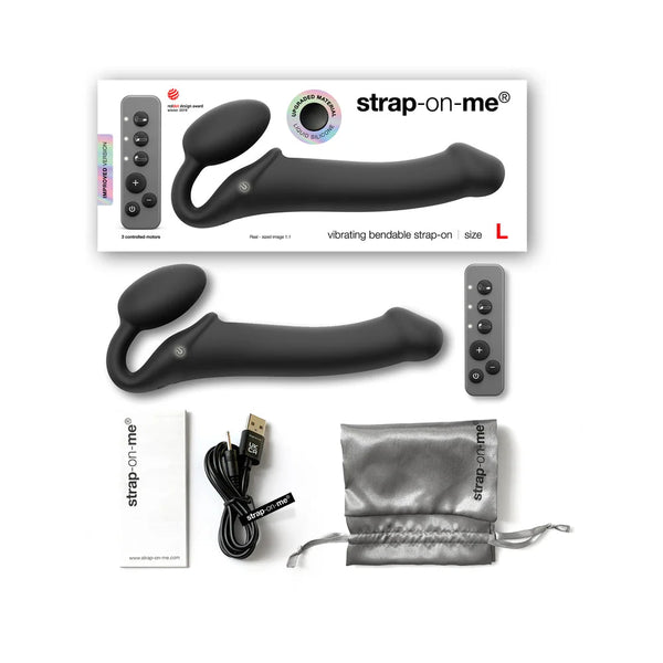 Strap - On - Me Rechargeable Remote - Controlled Silicone Vibrating Bendable Strap - On Black L - TruLuv Novelties