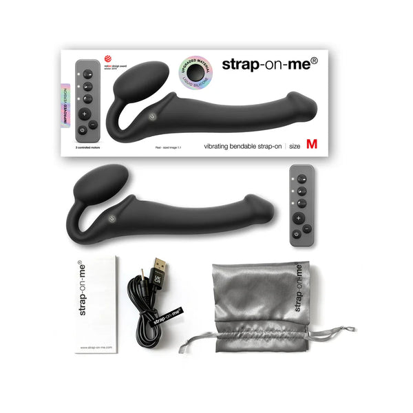 Strap - On - Me Rechargeable Remote - Controlled Silicone Vibrating Bendable Strap - On Black M - TruLuv Novelties