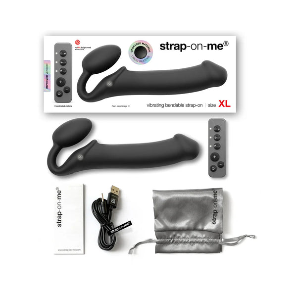 Strap - On - Me Rechargeable Remote - Controlled Silicone Vibrating Bendable Strap - On Black XL - TruLuv Novelties