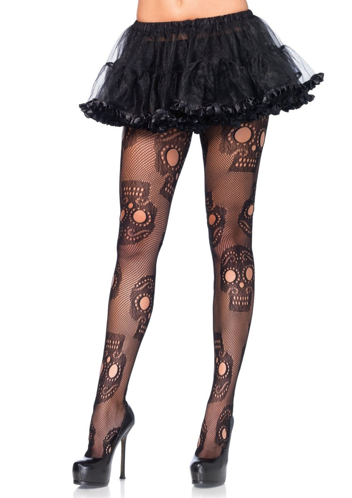 Sugar Skull Net Pantyhose - One Size - TruLuv Novelties