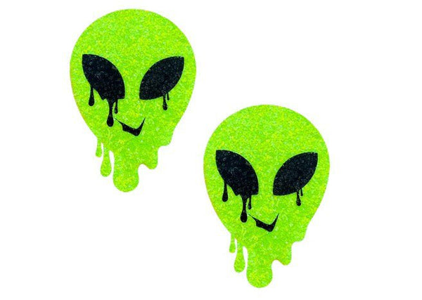 Super Sparkle Lemon Lime Blacklight Glitter Melty Alien Nipple Cover Pasties - TruLuv Novelties