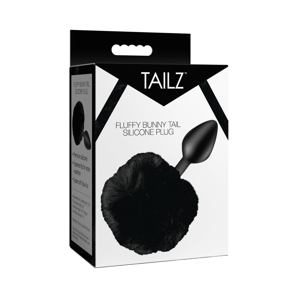 Tailz Fluffy Bunny Tail Silicone Plug Black - TruLuv Novelties