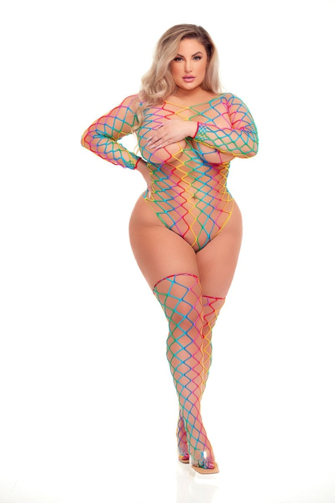 Taste the Rainbow Teddy and Thigh Hi Set - Rainbow - TruLuv Novelties