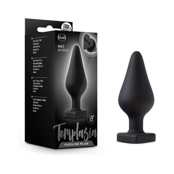 Temptasia 'Fuck Me' Silicone Anal Plug with Heart-Shaped Base Black - TruLuv Novelties