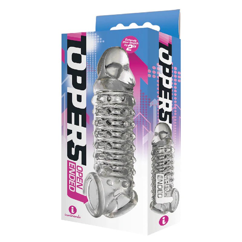 The 9's Toppers Open - Ended, Ribbed, and Nubbed Penis Extender - Clear - TruLuv Novelties