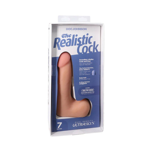 The Realistic Cock 7 in. ULTRASKYN Vac - U - Lock Dildo with Balls Vanilla - TruLuv Novelties