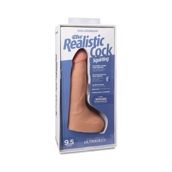 The Realistic Cock Squirting 9.5 in. ULTRASKYN Vac - U - Lock Dildo Vanilla - TruLuv Novelties