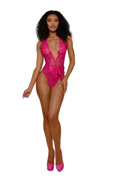 Tiana Lace Teddy With Satin Tie - L/xl - Azalea - TruLuv Novelties