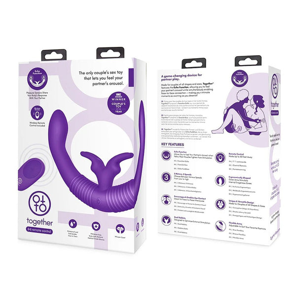 Together Couples Toy Remote - Controlled Dual Ended Rabbit Vibrator Purple - TruLuv Novelties
