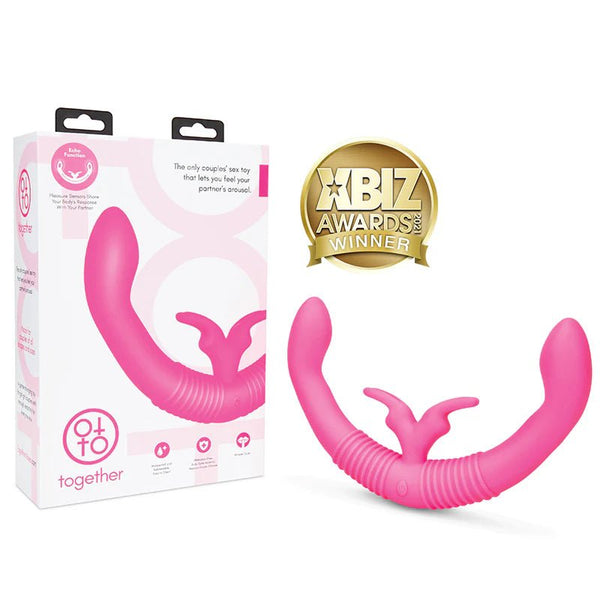 Together Couples Toy with Echo Function Rechargeable Silicone Dual Ended Rabbit Vibrator Pink - TruLuv Novelties