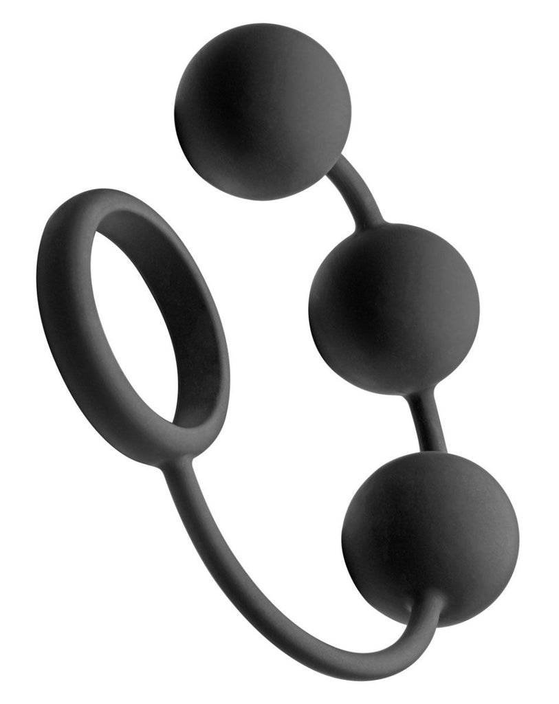Tom of Finland Silicone Cock Ring With 3 Weighted Balls - TruLuv Novelties