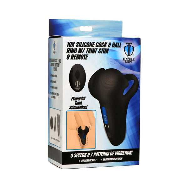 Trinity Men 10X Silicone Cock & Ball Ring with Taint Stim and Remote Control - TruLuv Novelties