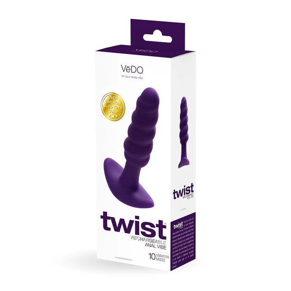 VeDO Twist Rechargeable Silicone Vibrating Anal Plug Purple - TruLuv Novelties
