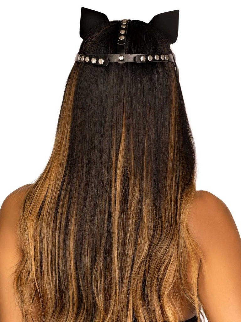Vegan Leather Studded Cat Mask - Black - TruLuv Novelties