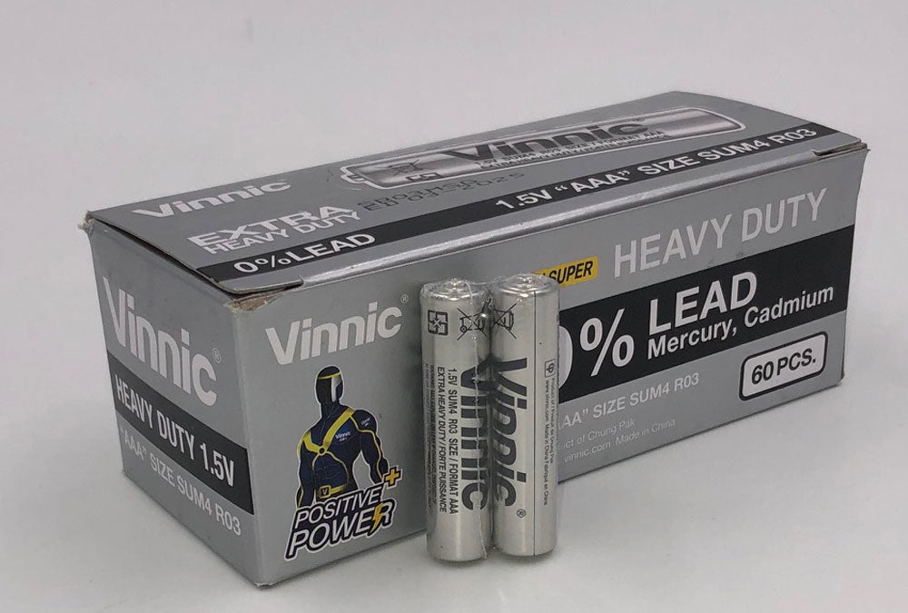 Vinnic Extra Heavy Duty AAA Batteries - 2 Pc./ Shrink Pk. - 60 Pcs. Box - TruLuv Novelties