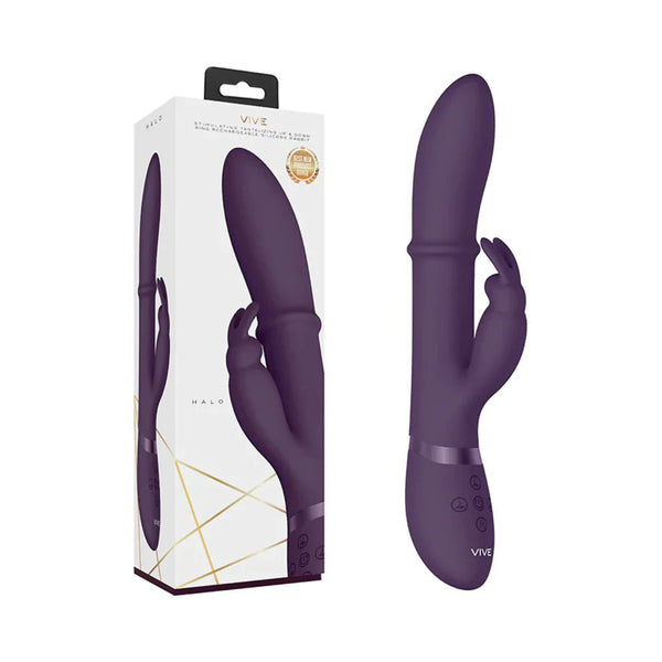 VIVE HALO Rechargeable Stimulating Ring Silicone Rabbit Vibrator Purple - TruLuv Novelties
