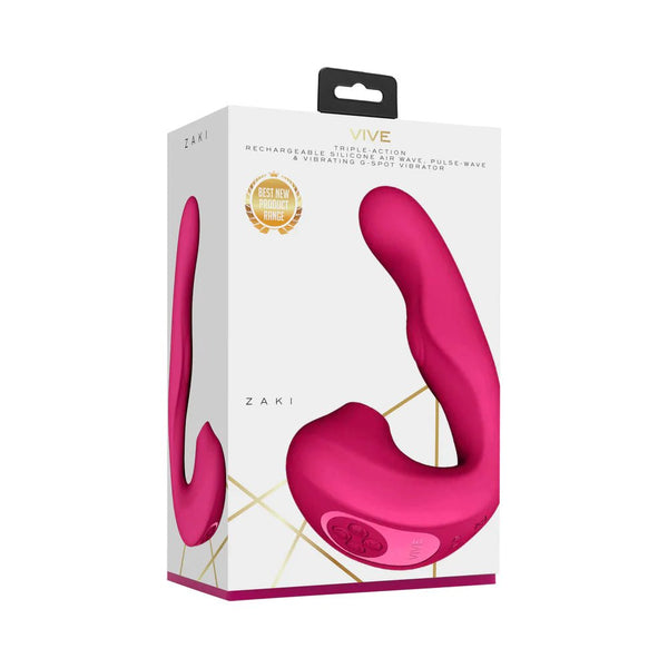 VIVE ZAKI Rechargeable Silicone Airwave Pulse Wave Vibrating G - Spot Vibrator Pink - TruLuv Novelties