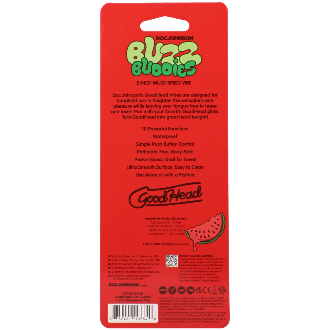 Goodhead - Buzz Buddies - 5 Inch Muti-Speed Vibe Watermelon