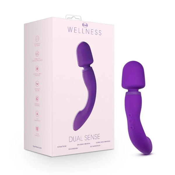 Wellness Dual Sense Rechargeable Silicone Dual Ended G - Spot & Wand Vibrator Purple - TruLuv Novelties