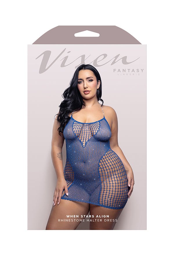 When Stars Align Rhinestone Halter Dress - Queen - Blue - TruLuv Novelties