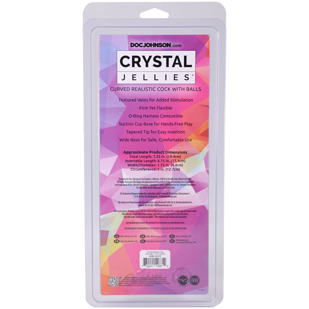 Crystal Jellies - Curved Realistic Cock With Balls - 7 Inch Clear