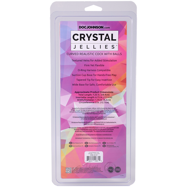 Crystal Jellies - Curved Realistic Cock With Balls - 7 Inch Clear