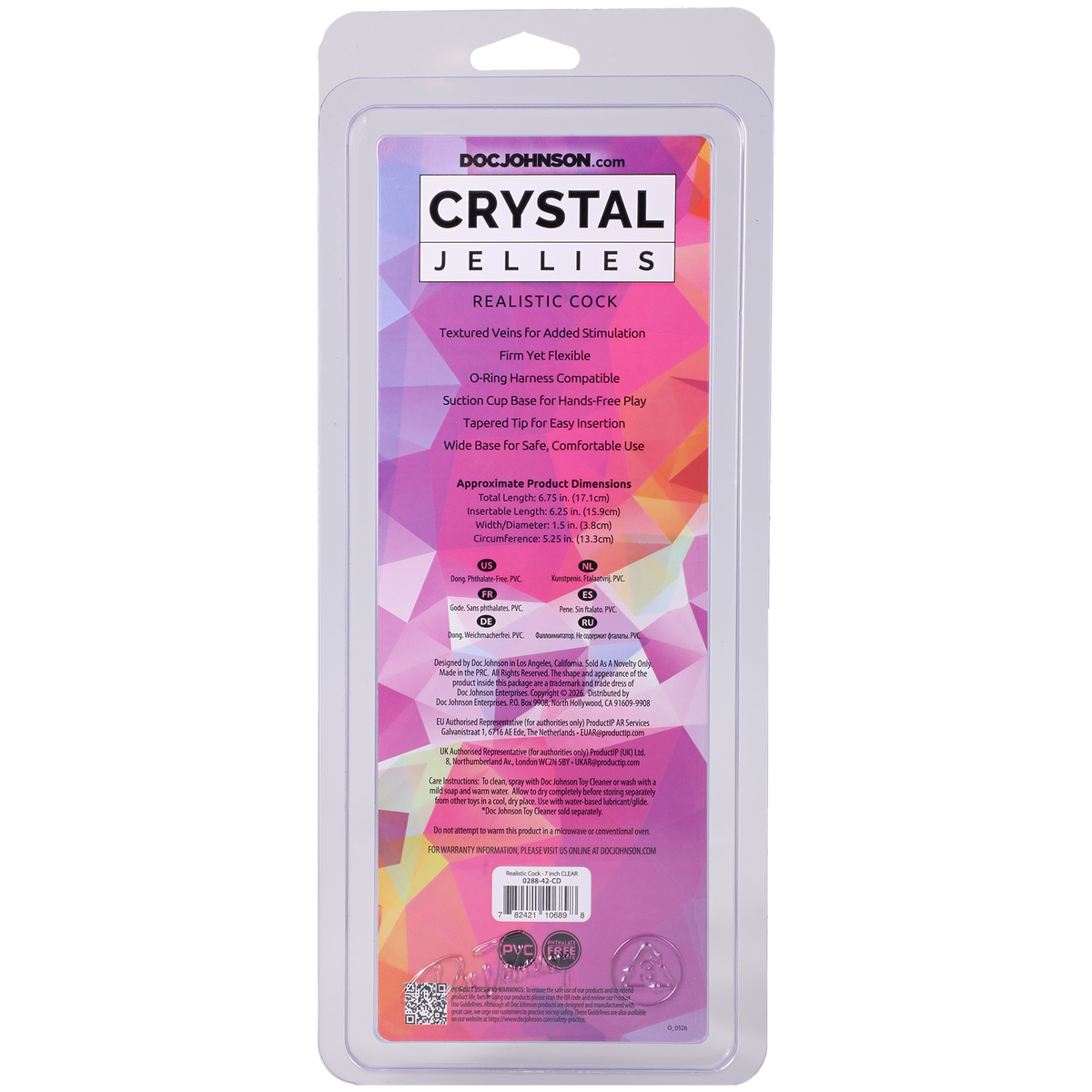 Crystal Jellies - Realistic Cock - 7 Inch Clear